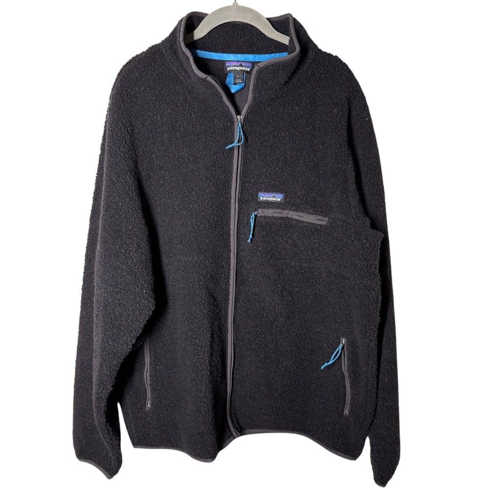 Patagonia Retro Pile Fleece Full Zip Jacket Size L Black Sherpa Fleece